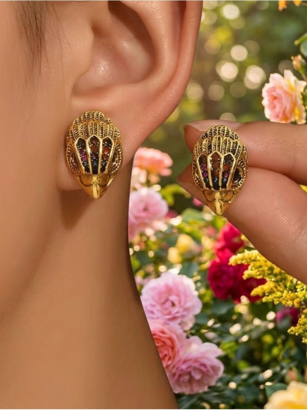 Kurt Geiger Gold Shell Multi-Stone Stud Earrings